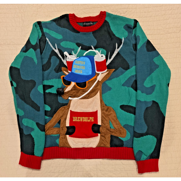 Drinking Reindeer Ugly Christmas Sweater Unisex Rudolph Holiday Medium Men’s - Picture 1 of 8